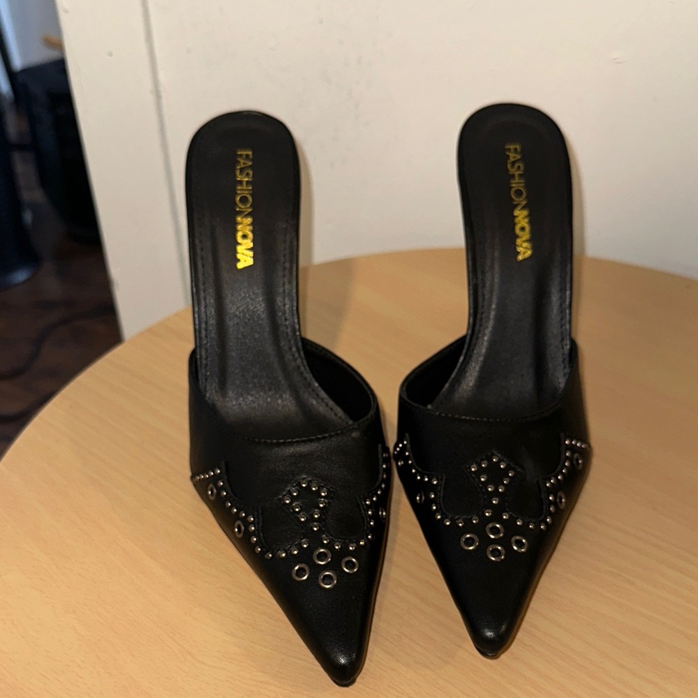 Fashion Nova Black Studded Mules